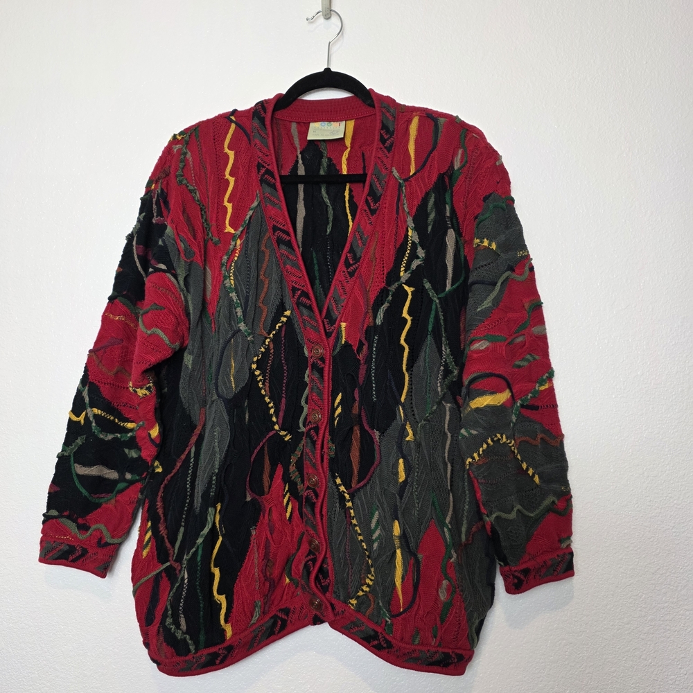Coogi Sweater Vintage 3D Knit Cardigan  Colorful Cosby 90s Australia Size Medium